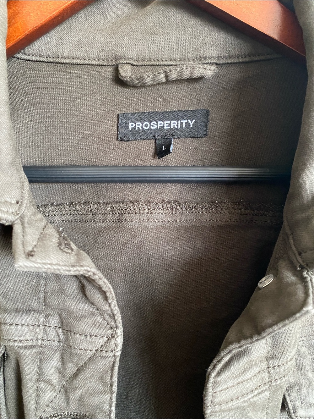 Prosperity Dark Olive Green Stretch Denim Jean Jacket Size L - Picture 2 of 6